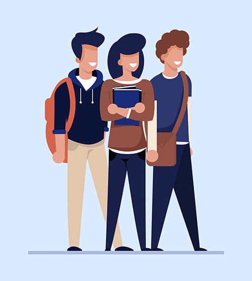 An illustration of 3 university students