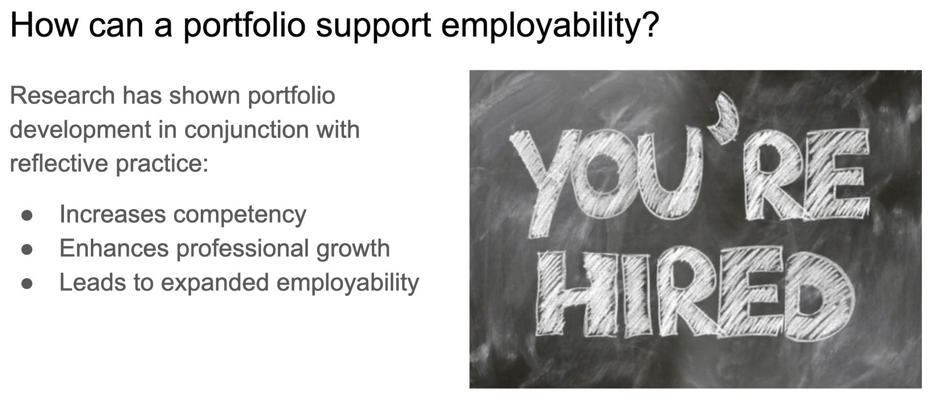 You're Hired Slide. How can a portfolio support employability?