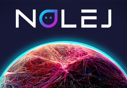 Nolej Logo and image of a wired, connected planet
